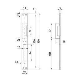 Elektrozámok 6-14V, s funkciou pamäte, AC/DC s lištou vhodnou na rozteč zámku 90mm aj 72mm, s odblokovaním