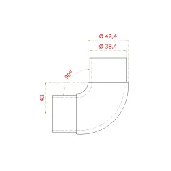 Spojka 90° na trubku ø 42,4 mm, brúsená nerez AISI 304