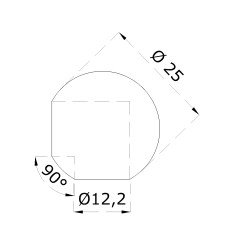 Guľa rohová ø 25 mm na trubku ø 12 mm, leštená AISI 304