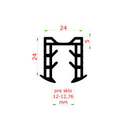 Gumené tesnenie pre madlo 24 x 24 mm, sklo 12 - 12,76 mm