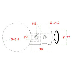 Držiak tyče ø 14 mm (P) na trubku ø 42,4 mm, AISI 304