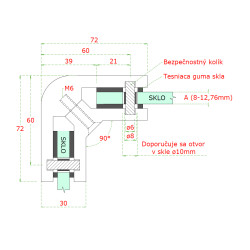 Svorka rohová, sklo 8 - 12,76 mm, brúsená AISI 304