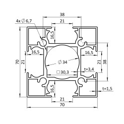 Stĺpový profil 70x70mm, štruktúra RAL7016, L-6000mm