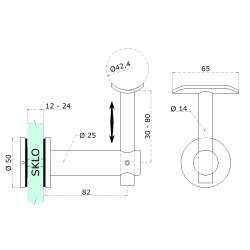 Držiak madla ø 42,4 mm pevný, brúsená nerez AISI 304