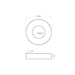 Kryt príruby (ø 90x15mm) na trubku ø 42.4mm, otvor ø 42.8mm, brúsená nerez K320 /AISI304