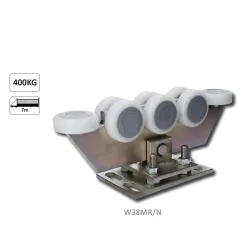 Vozík regulovateľný pre C-profil 80x80x5mm, polyamidové kolieska 8ks, žltý zinok, pre bránu do 400kg otvor do 5,5 m
