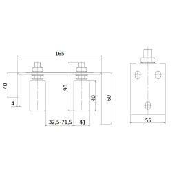 Horné vedenie  brány 165x90x55mm, nastaviteľná šírka 32,5-71,5mm, 2x nylon. vodiace valčeky 41x44mm