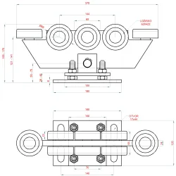Vozík regulovateľný pre C-profil 80x80x5mm, polyamidové kolieska 8ks, žltý zinok, pre bránu do 400kg otvor do 5,5 m