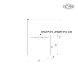 UT profil 29x44mm, L-6000mm, hliník bez povrchovej úpravy