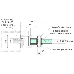 ZAMAK svorka skla plochá pre sklo 6 - 12,76, Al/Zn