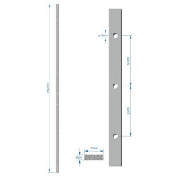 Tyč plochá 30x8mm, rozteč dier 125mm, diera  12mm, 2000mm