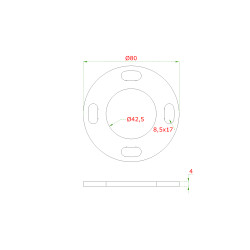 Kotviaca platňa (ø80x4mm) na trubku ø 42.4mm (otvor ø42.5mm), bez povrchovej úpravy/AISI304