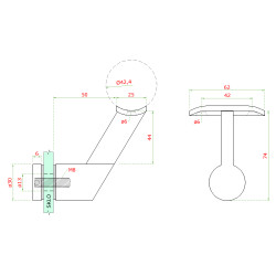 Držiak madla ø 42,4 mm pevný, sklo 6 - 21,52 mm, AISI 304