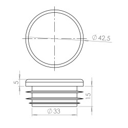 Vnútorná krytka guľatá ø 42,4 mm plastová, šedá