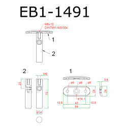 Držiak madla s kĺbom na trubku ø42.4mm ku EB1-777, AISI304