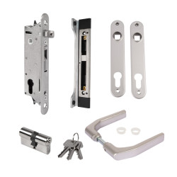 LOCINOX® sada FIFTYSET na zamykanie krídlovej bránky (štítok, doraz, cylindrická vložka, kľučka), pre profil 50x40 mm