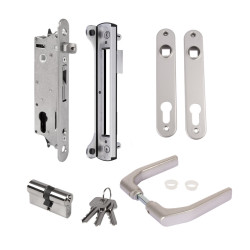 LOCINOX® sada FIFTYSET na zamykanie krídlovej bránky (štítok, doraz, cylindrická vložka, kľučka), pre profil 50x40 mm
