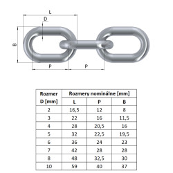 Reťaz ø 10mm, oko: 58x37mm, pozinkovaná