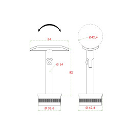 Držiak madla, narážací s kĺbom na ø 42,4 mm, AISI 316