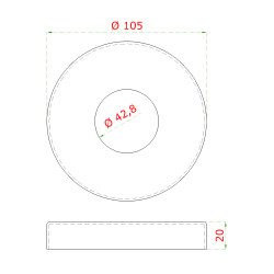 Kryt príruby (ø 105 /20mm), otvor ø 43mm, brúsená nerez K320 /AISI316