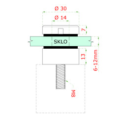 Svorka bodová plochá, sklo 6 - 12 mm, brúsená AISI 304