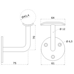 Držiak madla ø 42,4 mm na stenu, brúsená nerez AISI 316