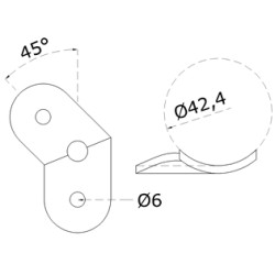 Nadpájacia platňa, 45° uhol, na trubku ø 42,4 mm, AISI304