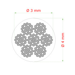 Oceľové lanko ø3mm (7x19 dr.) /galvanicky pozinkované s PVC obalom - celková hrúbka ø4mm