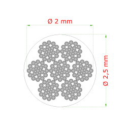Oceľové lanko ø2mm (7x19 dr.) /galvanicky pozinkované s PVC obalom  - celková hrúbka 2.5mm