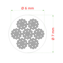 Oceľové lanko ø6mm (7x19 dr.) /galvanicky pozinkované s PVC obalom - celková hrúbka ø7mm