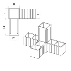 Plastová spojka - 4-nohý kus do profilu 25x25x2mm