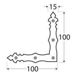 Dekoratívny/ozdobný rohovník 100x100x15mm, 2.0mm, čierne práškovanie, počet 5.0mm dier-5ks
