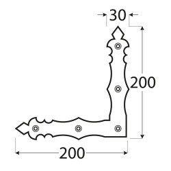 Dekoratívny/ozdobný rohovník 200x200x30mm, 3.0mm, čierne práškovanie, počet 5.0mm dier-6ks