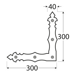 Dekoratívny/ozdobný rohovník 300x300x40mm, 4.0mm, čierne práškovanie, počet 5.0mm dier-6ks
