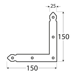 Dekoratívny/ozdobný rohovník 150x150x25mm, 2.5mm pozink, počet 4,5mm dier-5ks