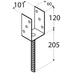 Pätka stĺpika U 101x120x324mm, 4mm žiarový pozink, priemer nohy 18mm, počet dier s priemerom 11mm-6ks