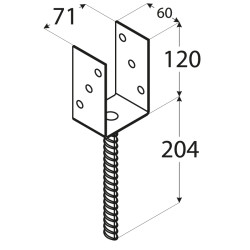DOPREDAJ: Pätka stĺpika U 71x120x324mm, 4mm žiarový pozink, priemer nohy 18mm, počet dier s priemerom 11mm-6ks