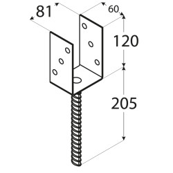 DOPREDAJ: Pätka stĺpika U 81x120x324mm, 4mm žiarový pozink, priemer nohy 18mm, počet dier s priemerom 11mm-6ks