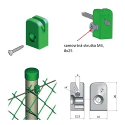 úchytka napínacieho drôtu so samovrtnou skrutkou M4, 8x25mm, zelená RAL6005