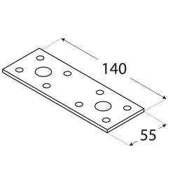 Plochá spojka 140x55mm, 2,5mm pozink, počet dier s priemerom 5mm-20ks, 11mm-2ks