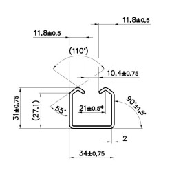 Profil PICCOLO 34x31x2mm pre závesný systém, predajné len v 2m, 3m a 6m dľžkach