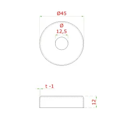 Kryt (ø 45/12mm) na trubku ø 12mm (otvor ø 12.5mm), brúsená nerez K320 /AISI304