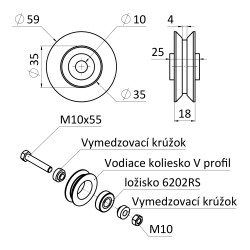Vodiace koliesko ø 60mm jednoložiskové, V profil