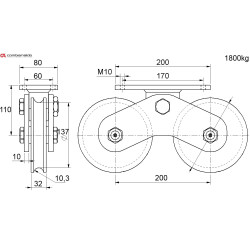 Vodiaca kladka dvojložisková ø 160mm Combi Arialdo, pre profil C902/20, nosnosť 1800 kg, Zn