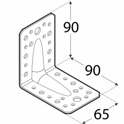 Uholník s prelisom 90x90x65mm, 2,0mm, čierny, otvory priemer 5mm-16ks, 7mm-12ks, 11mm-2ks