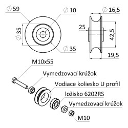 Vodiace koliesko ø 60mm jednoložiskové, pre profil C902/16