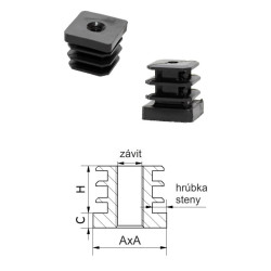 M8,A-20mm,H-20mm,C-6.2mm,čierna, Hrúbka steny 1-1.25mm,Plastová štvorcovo-rúrková zátka zo závitom PE