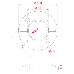 Príruba na trubku ø48.3mm (ø100/8.8mm), brúsená AISI304