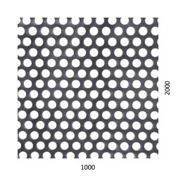 Dierovaný plech kruhový presadený Fe, otvor: ø 10mm, rozteč: 15mm, (1000x2000x1mm )