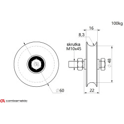 Vodiace koliesko ø 60mm jednoložiskové Combi Arialdo, pre profil C902/16, nosnost 100kg